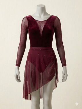 Elevé Burgundy Velvet Contemporary Dance Costume Adult Small